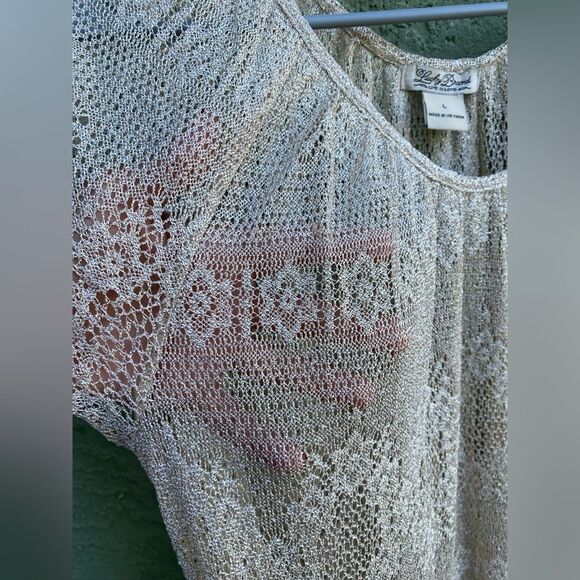 EUC LUCKY BRAND Sheer Knit Cream/Gold Flowy Boho Top Large - Picture 4 of 8